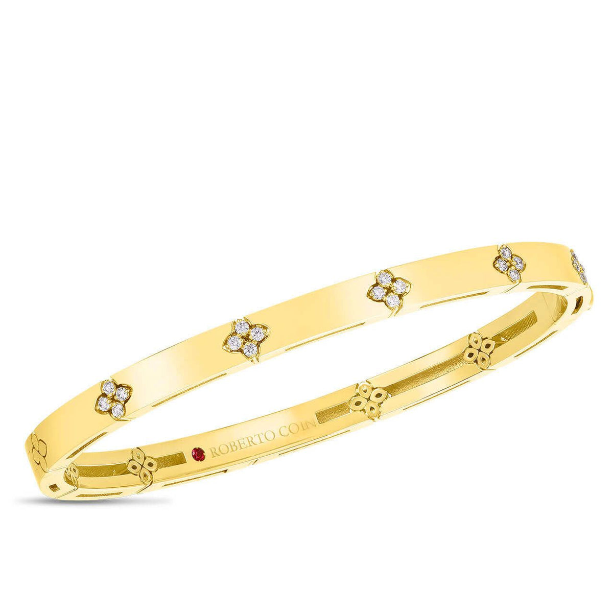 18kt Yellow Gold Verona Narrow Width Bangle with Diamond Accent Bracelets Roberto Coin