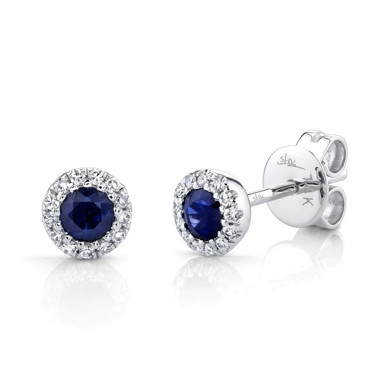 0.08ct Diamond & 0.28ct Blue Sapphire Stud Earring Earrings Shy Creation