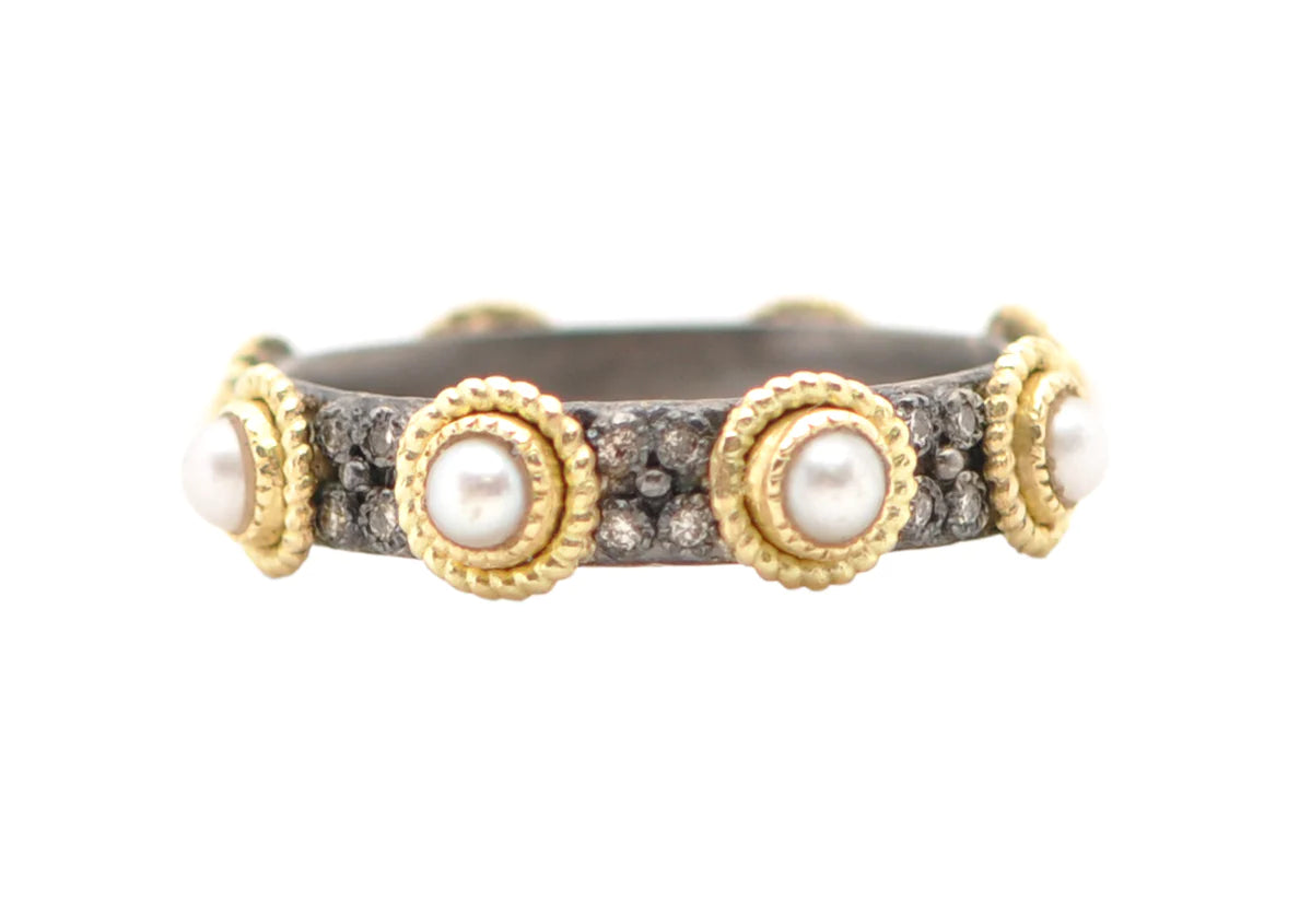 Pearl And Champagne Diamond Stack Band Ring Rings Armenta