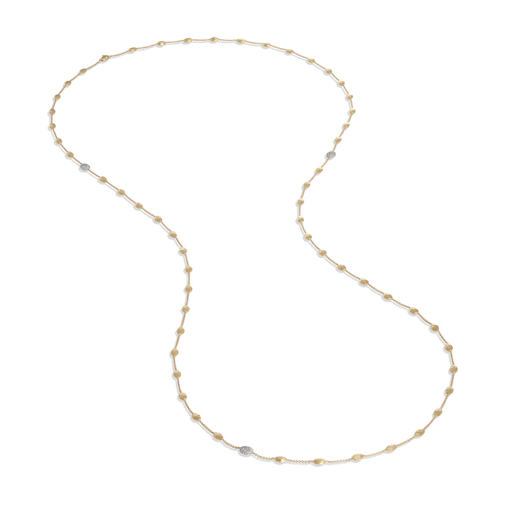 18kt Yellow Gold and Diamond Small Bead Siviglia Collection Long Necklace Necklaces Marco Bicego