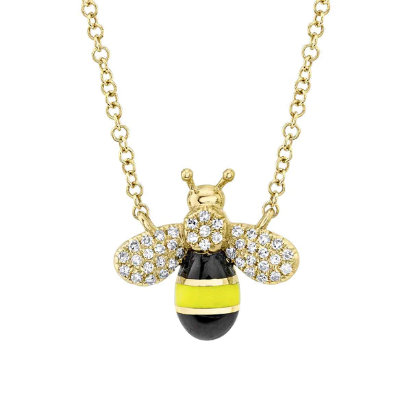 0.09Ct Diamond &amp; Black &amp; Yellow Enamel Bee Necklace Necklaces Gift Giving