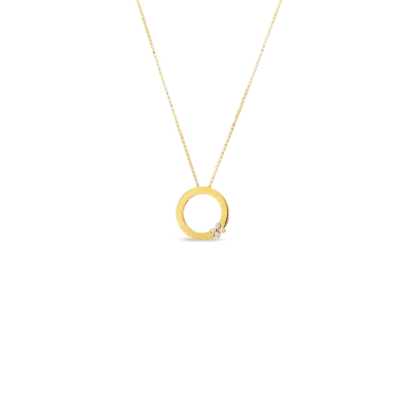 18kt Yellow Gold Circle of Life Diamond Love in Verona Flower Pendant Necklaces Roberto Coin