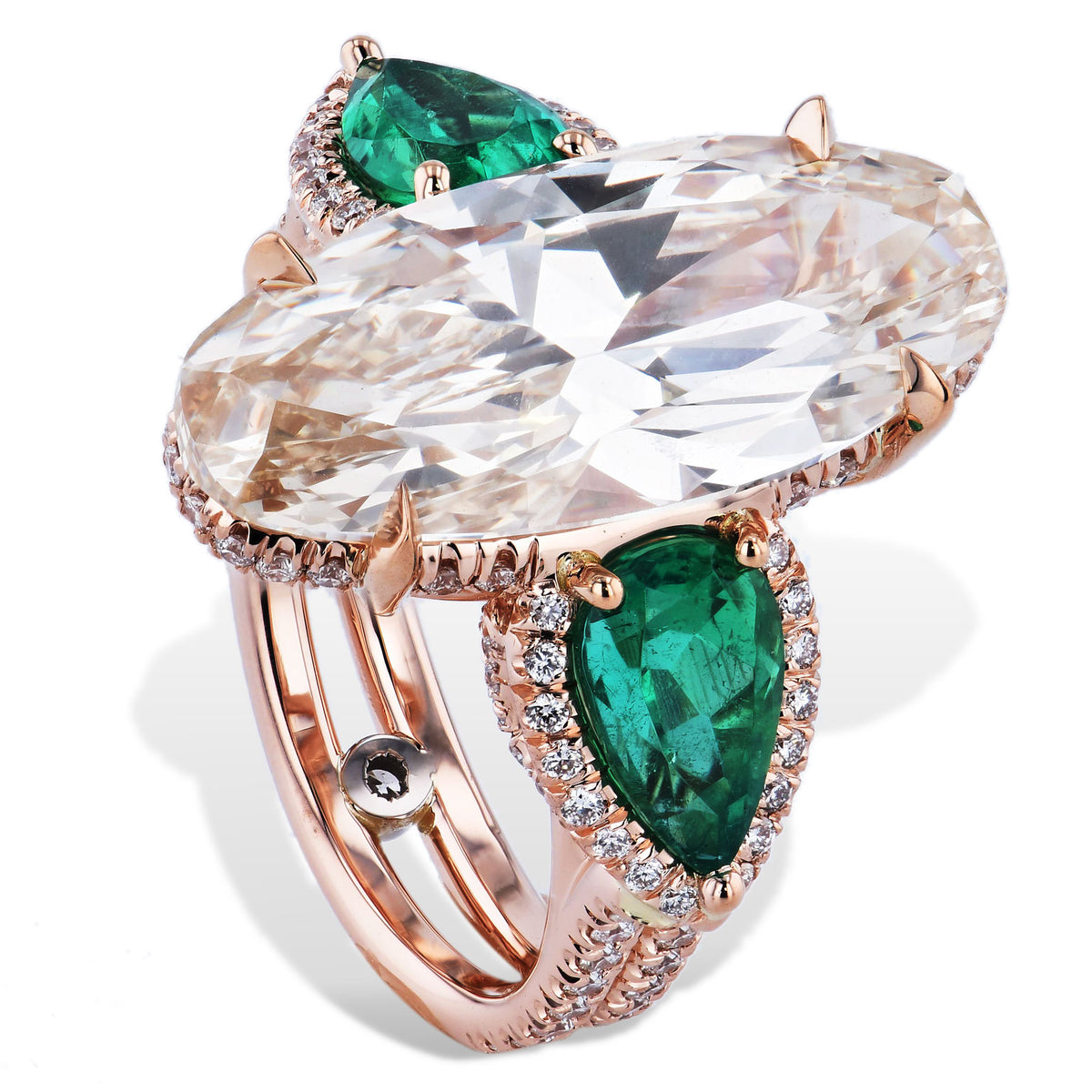 Diamond and Emerald Rose Gold Ring - Alternate View 2