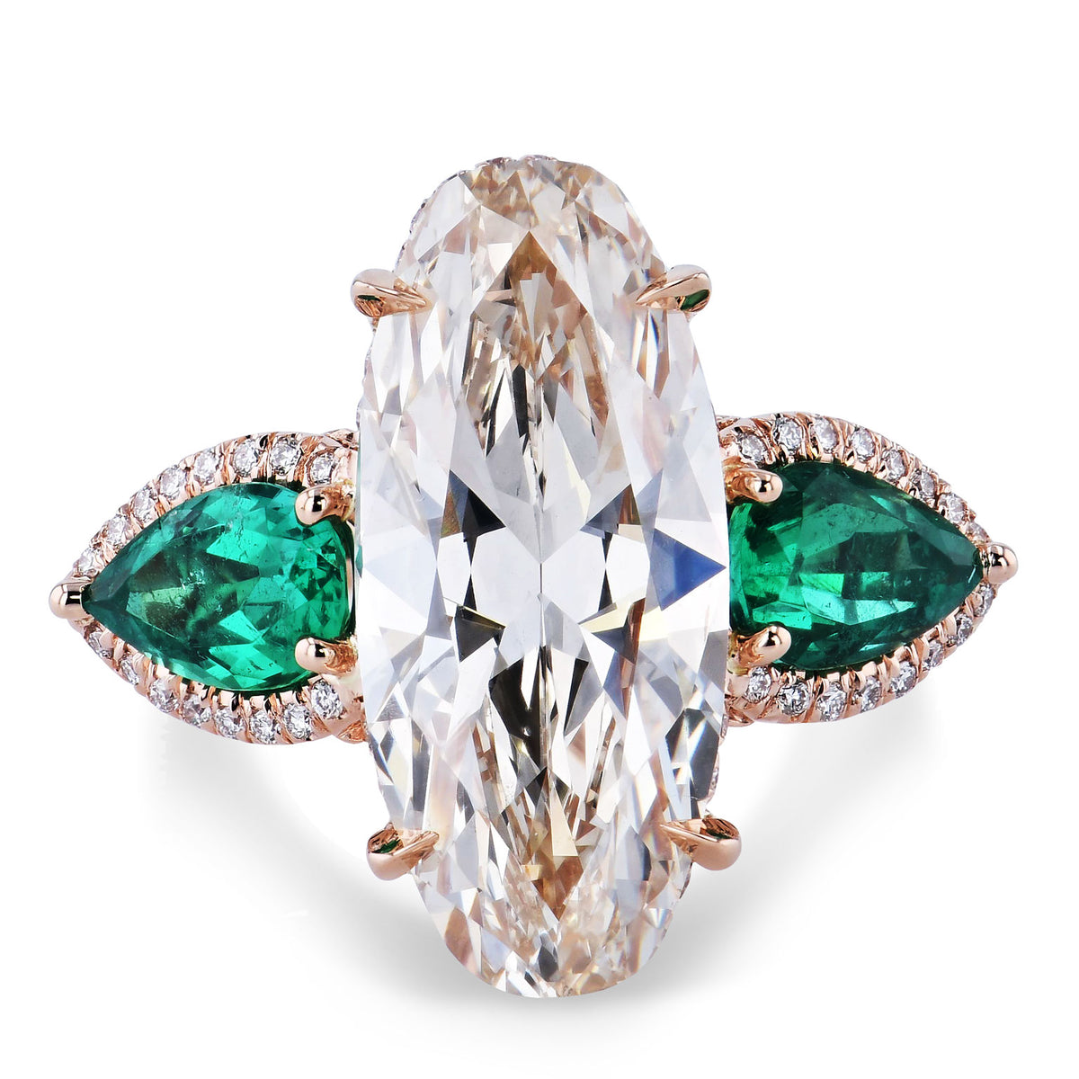 Diamond and Emerald Rose Gold Ring Rings H&H Jewels