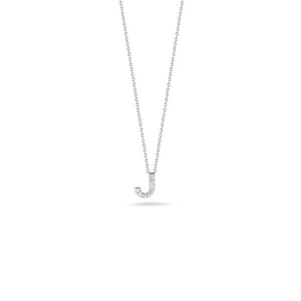 18K White Gold Tiny Treasures Diamond Love Letter "J" Pendant Necklaces Roberto Coin