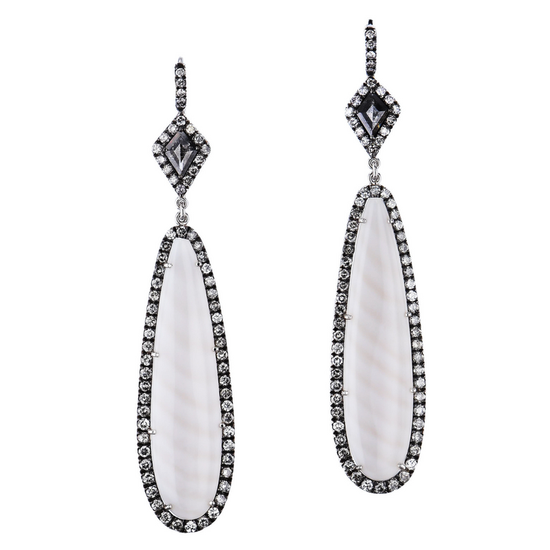 White Striped Chalcedony Drop Earrings Earrings H&H Jewels