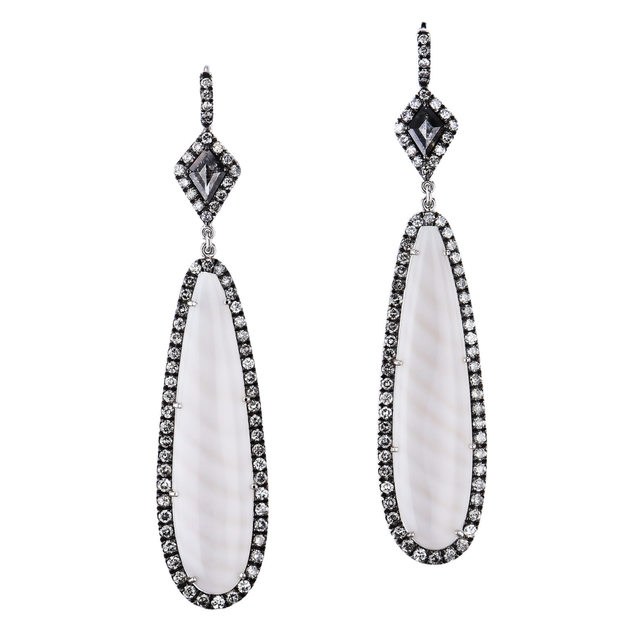 White Striped Chalcedony Drop Earrings Earrings H&amp;H Jewels