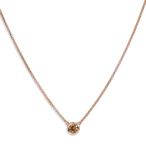 Rose Gold Fancy Brown-Yellow Diamond Solitaire Pendant Necklaces H&H Jewels