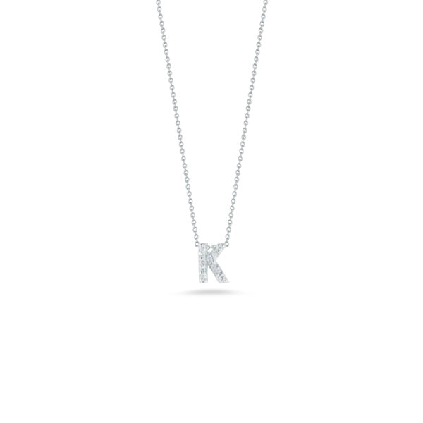 18K White Gold Tiny Treasures Diamond Love Letter "K" Pendant Necklaces Roberto Coin