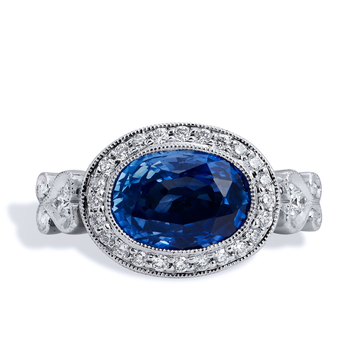 4.18 Carat Oval Sapphire And Diamond Pave Ring Rings H&H Jewels