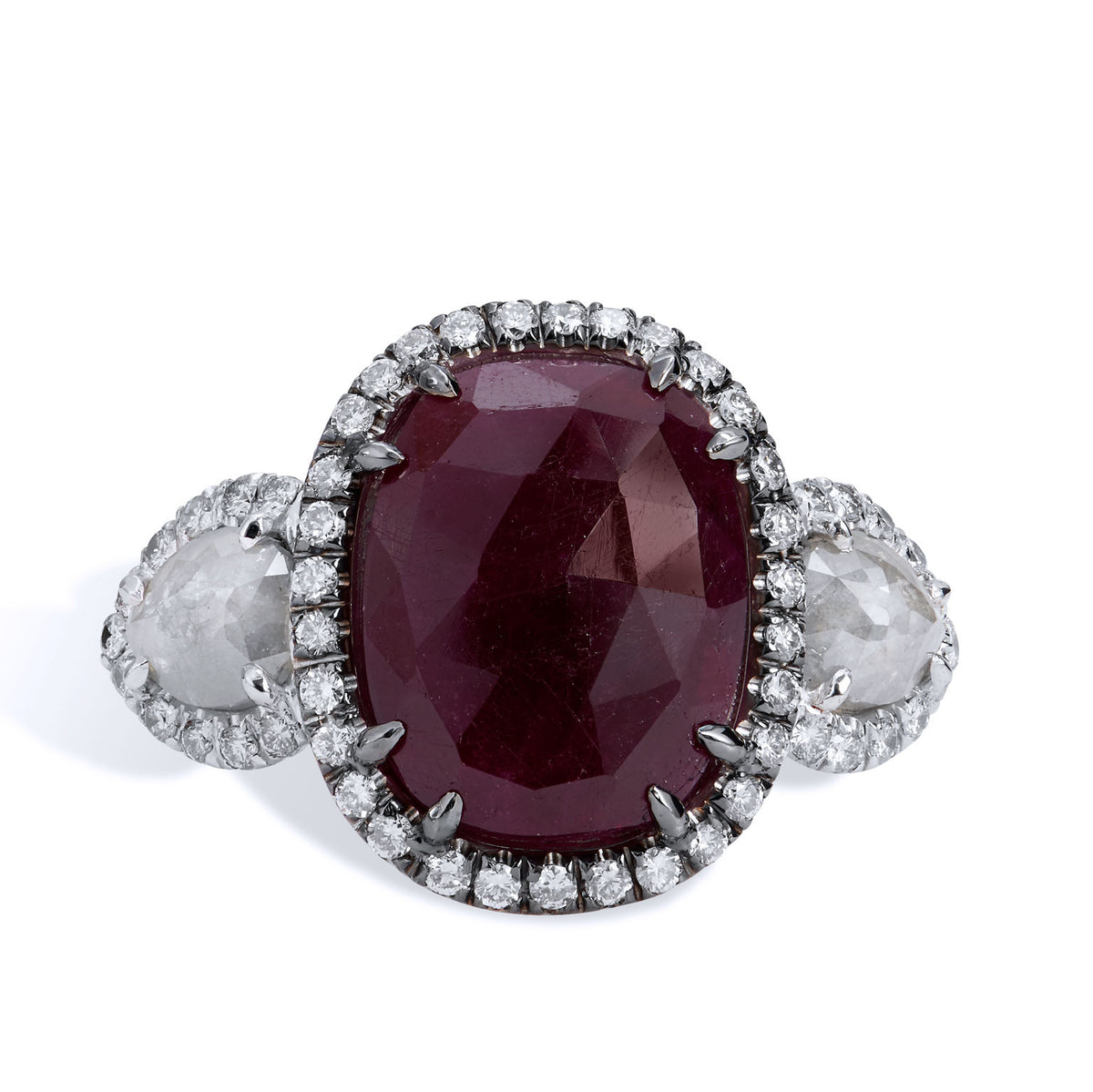 18.00 Carat Rose Cut Ruby And Diamond Slice Cocktail Ring Rings H&H Jewels