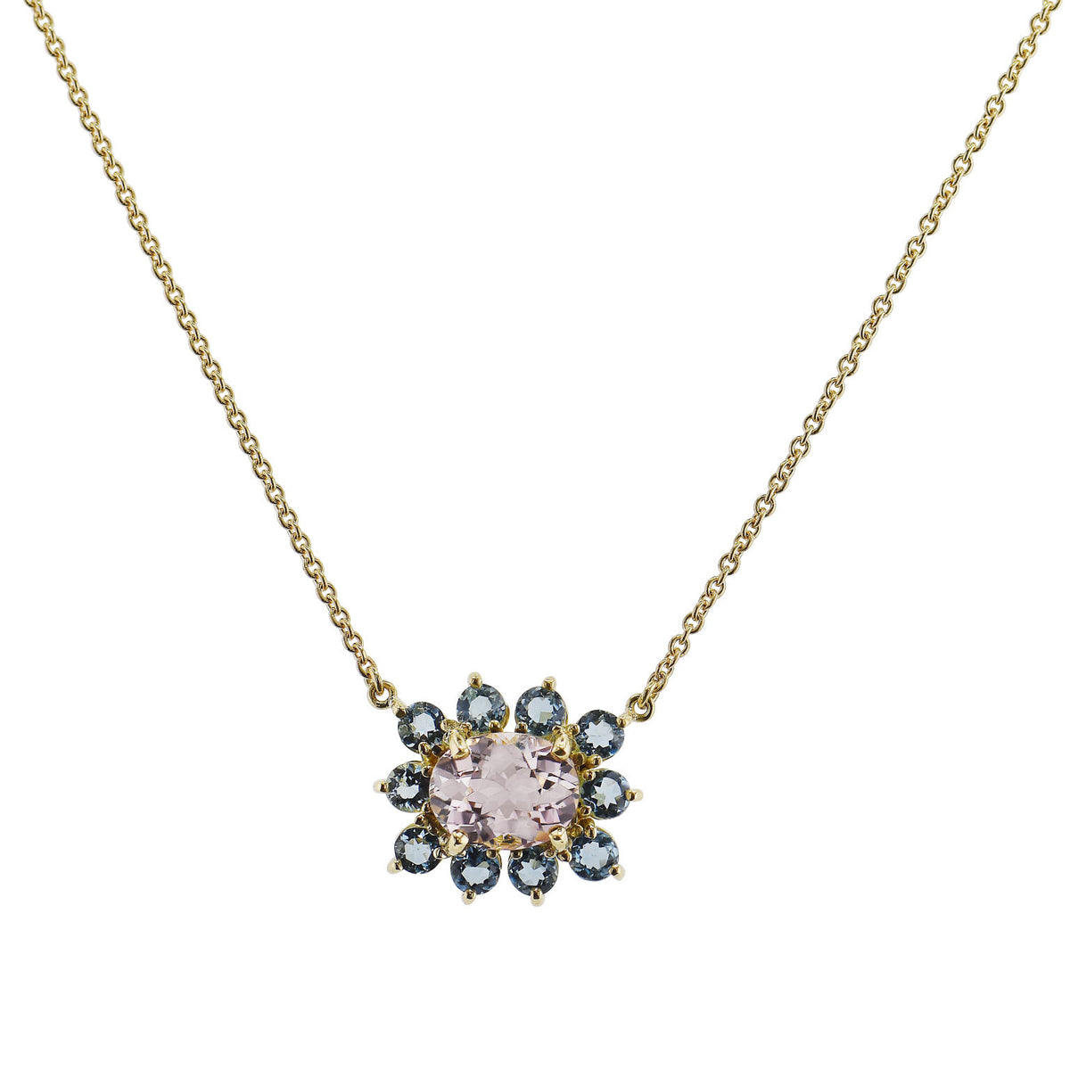 2.02ct Champagne Tourmaline and Aquamarine Pendant Necklace Necklaces H&H Jewels