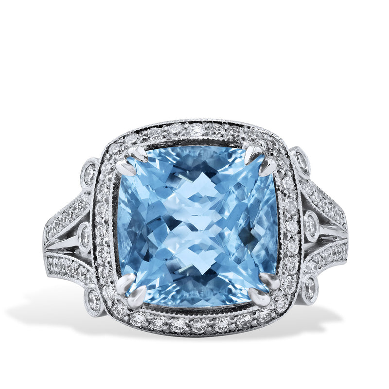 Cushion Cut Aquamarine Ring Rings H&H Jewels