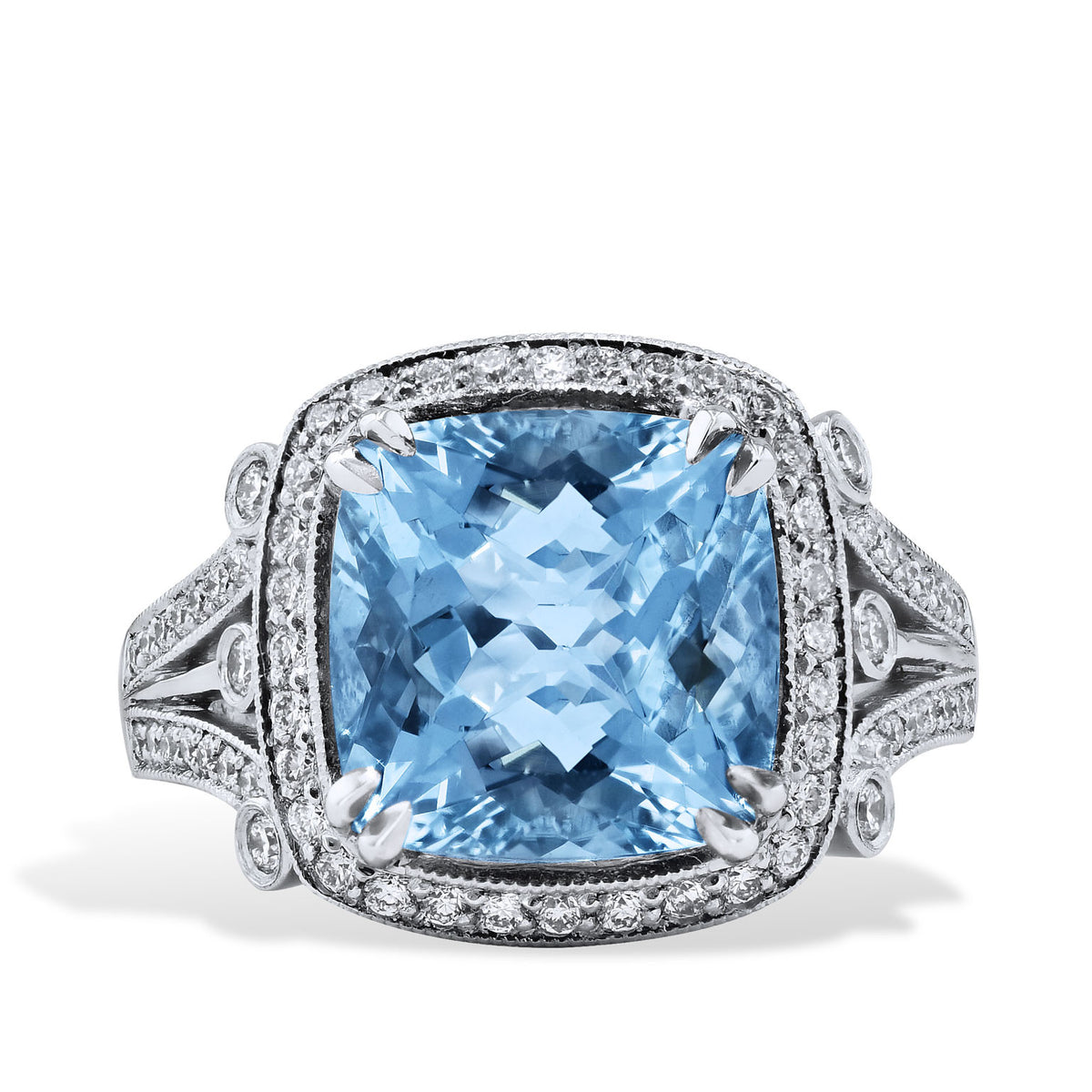 Cushion Cut Aquamarine Ring Rings H&H Jewels