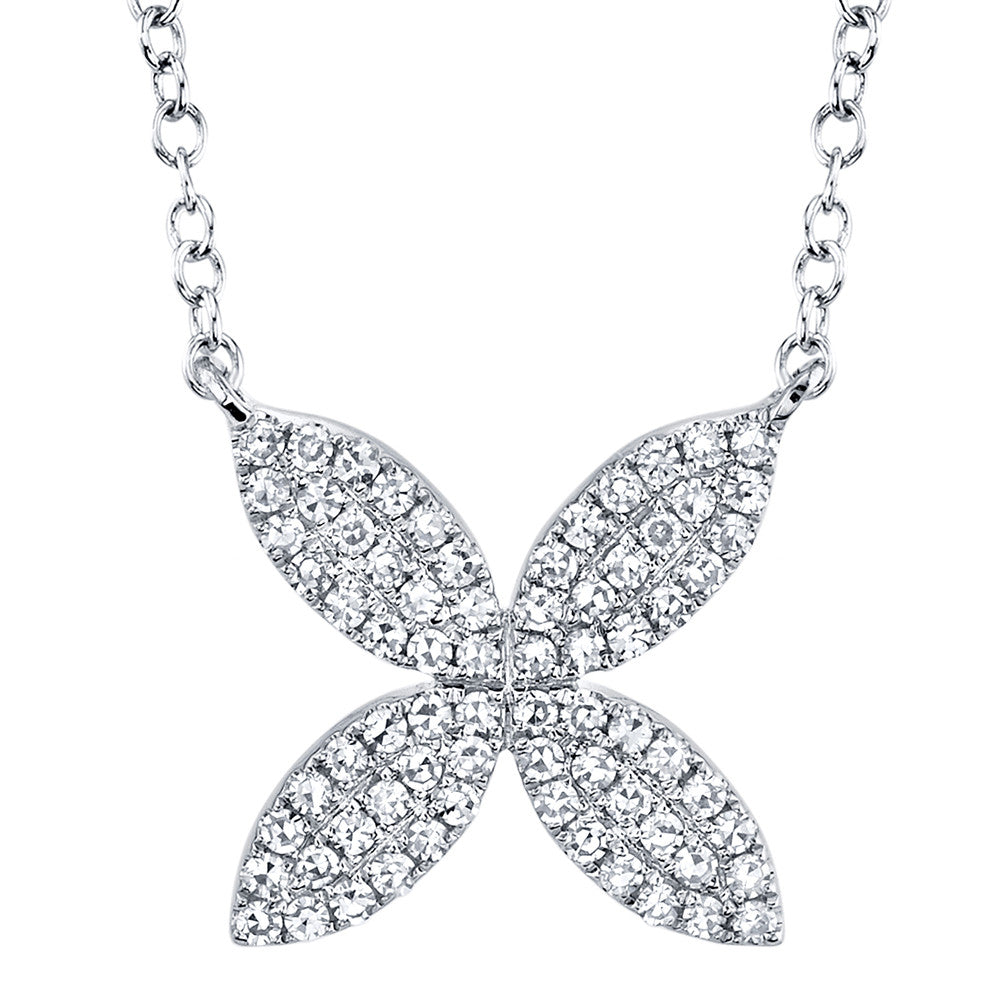 14kt White Gold Diamond Flower Pendant Necklaces Gift Giving