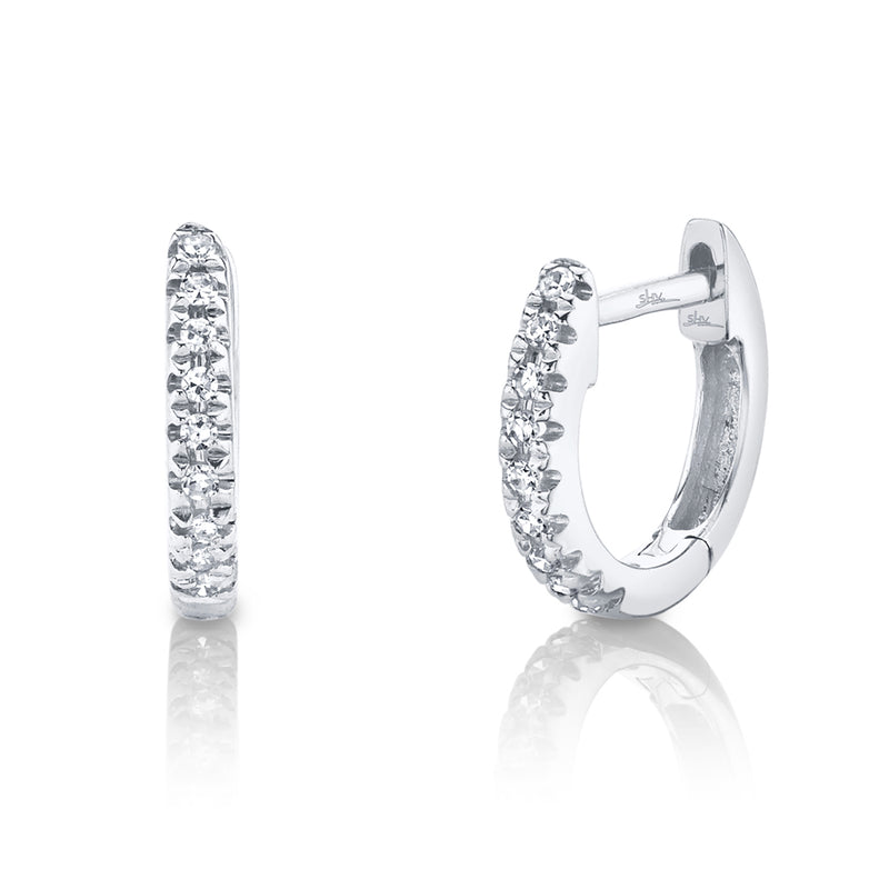 0.04ct White Gold Pave Diamond Small Hoops Earrings Shy Creation
