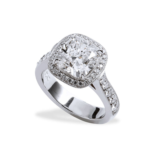 Cushion Cut Diamond Engagement Ring With Pave Diamond Sides Rings H&H Jewels