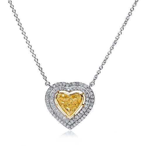 Natural Fancy Yellow Heart Shape Diamond gold Pendant Necklaces H&H Jewels
