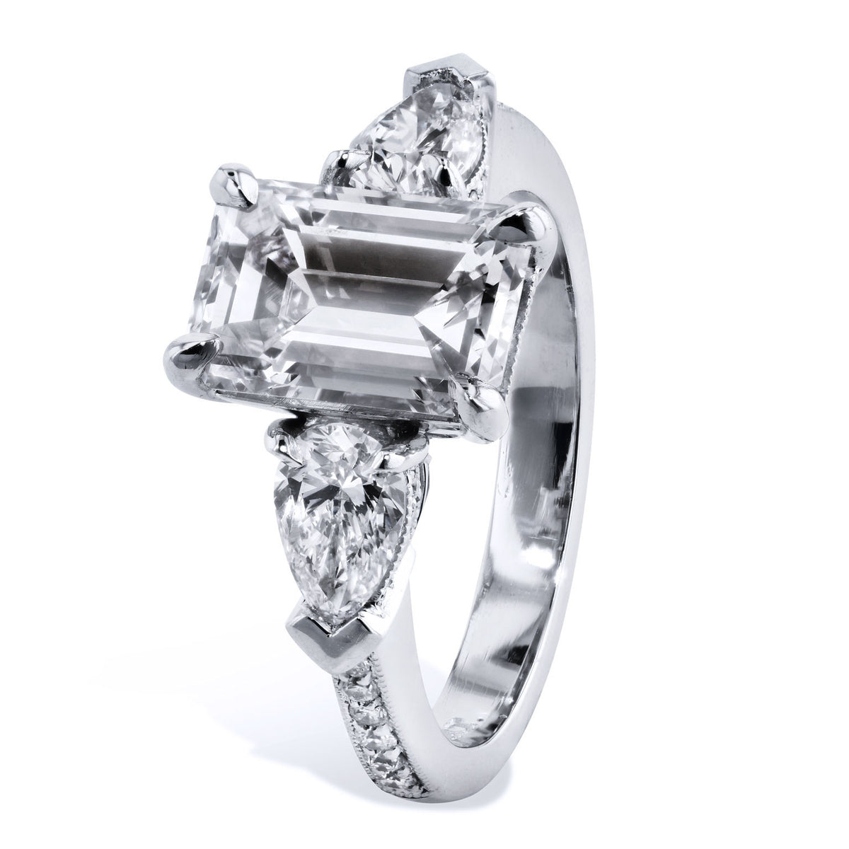 Emerald Cut Diamond With Pear Accent Diamond Engagement Ring - Alternate View 2
