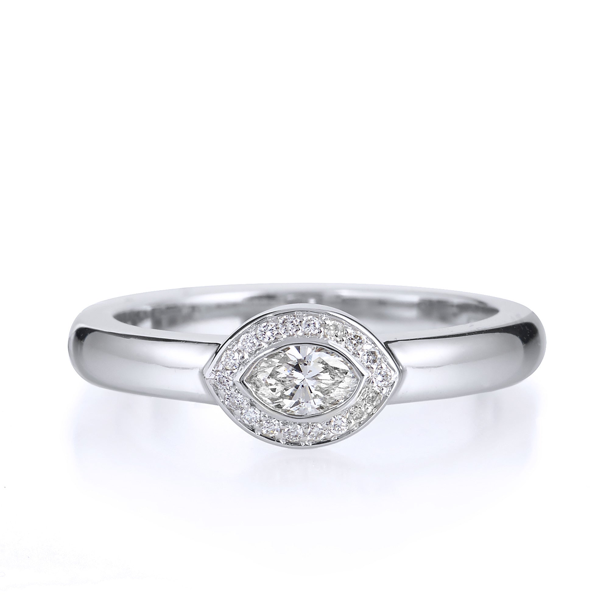 Bezel-Set Marquis Diamond Engagement Ring Rings H&amp;H Jewels