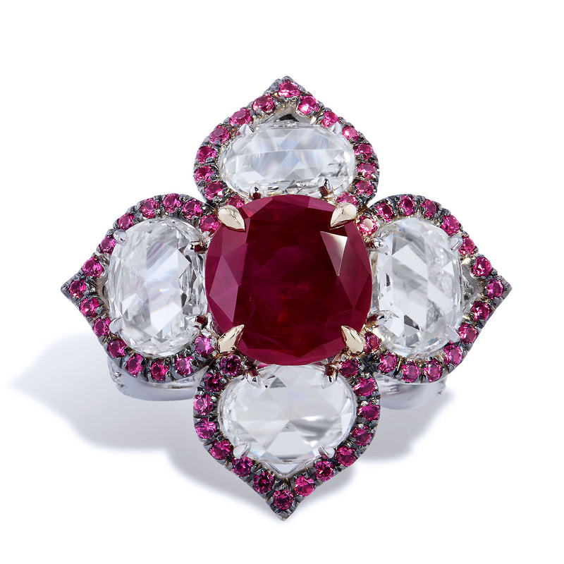 Floral Motif Ruby And Rose Cut Diamond Ring Rings H&H Jewels