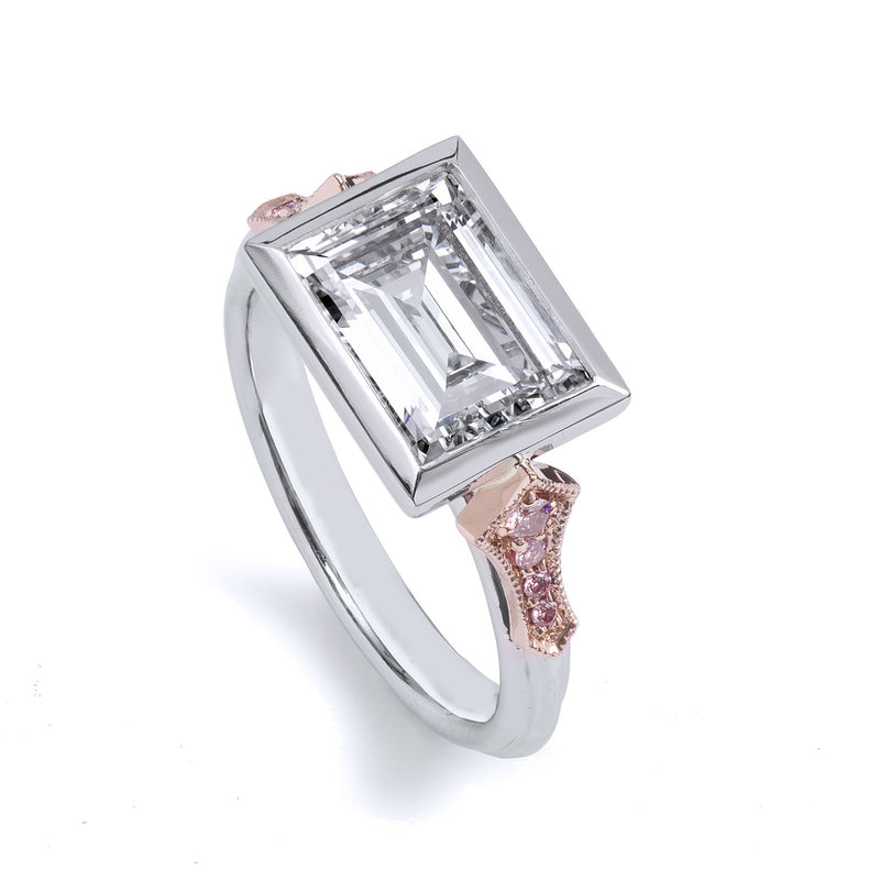 Bezel-Set Emerald Diamond With Pink Pave Diamond Engagement Ring Rings H&H Jewels