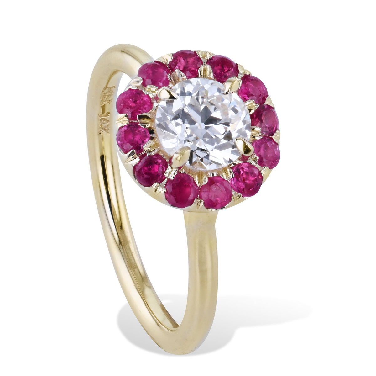 Diamond Ring With Ruby Halo - Alternate View 1