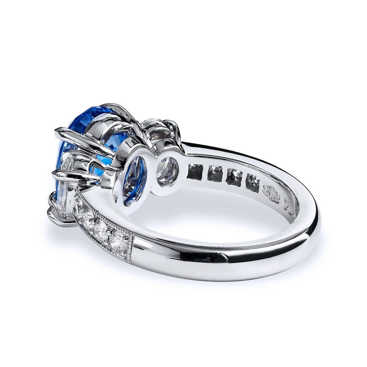 Oval Blue Sapphire With Oval Side Stone Ring - Alternate View 3
