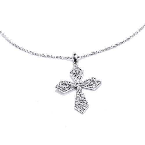 Diamond and 18kt White Gold Cross Pendant Necklaces H&H Jewels