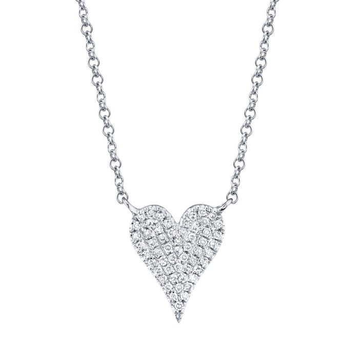 0.11ct White Gold Pave Diamond Heart Pendant Necklaces Shy Creation