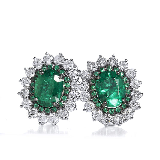 Ornate Oval Emerald And Diamond Ring Rings H&H Jewels