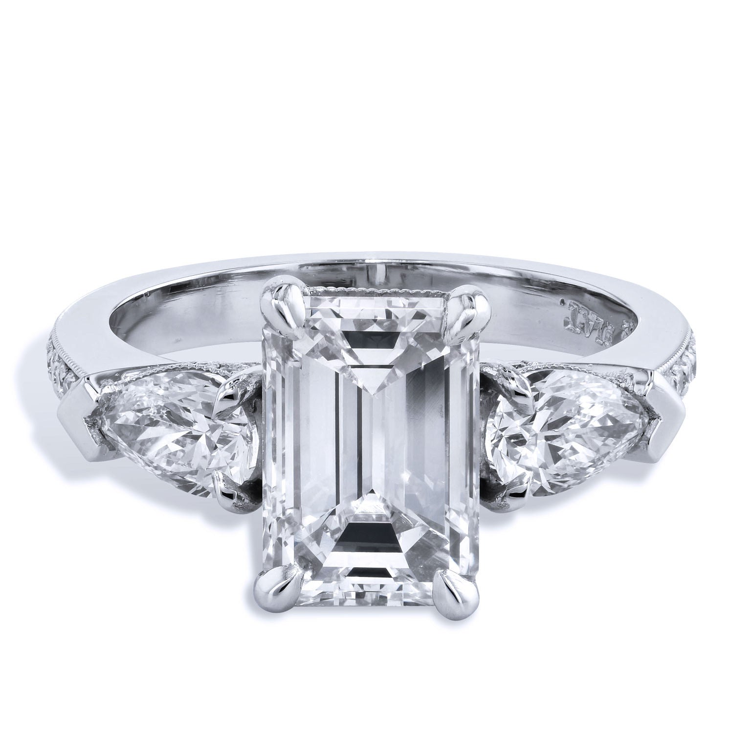 Emerald Cut Diamond With Pear Accent Diamond Engagement Ring Rings H&amp;H Jewels