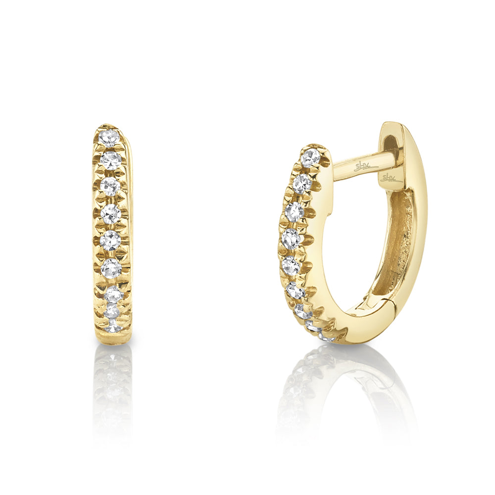 0.04ct Yellow Gold Pave Diamond Small Hoops Earrings Gift Giving