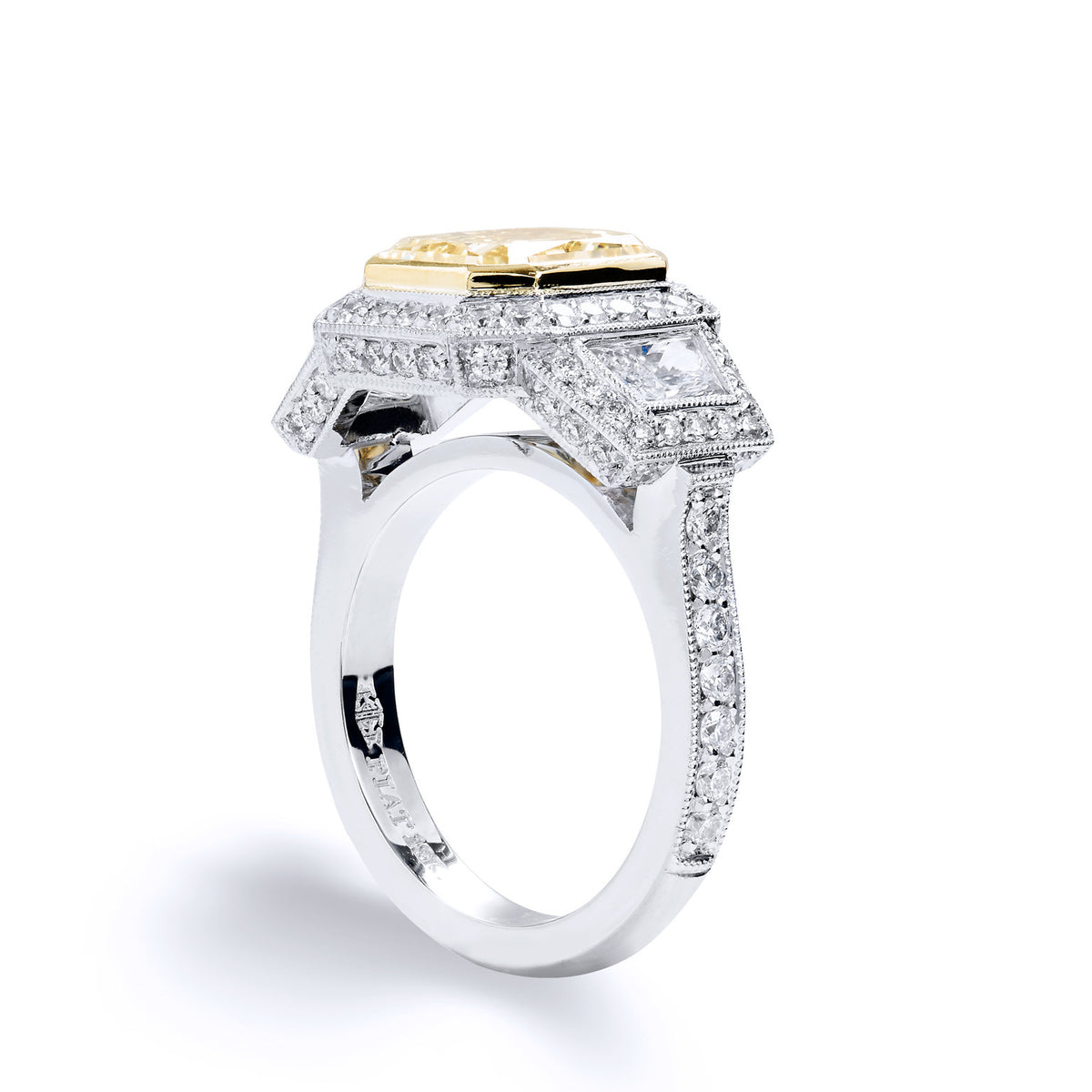 Yellow Diamond And Pave-Set Diamond Engagement Ring - Alternate View 2
