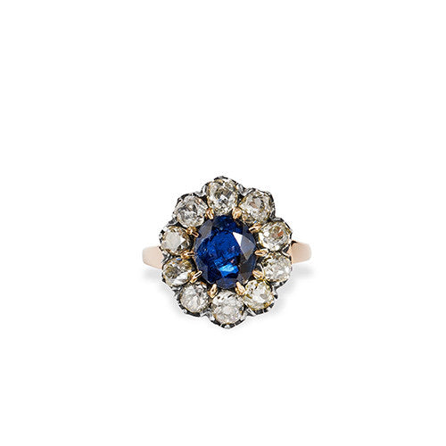 Burma No Heat Sapphire and Diamond Victorian Ring Rings H&H Jewels