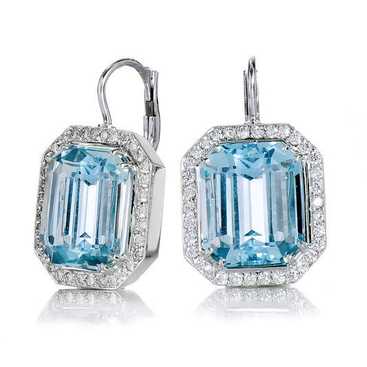 Aquamarine And Diamond Pave Lever-Back Earrings Earrings H&H Jewels