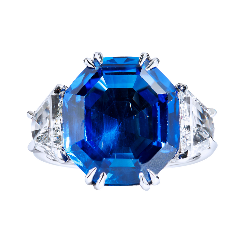 Octagon- Shaped Blue Sapphire And Diamond Ring Rings H&H Jewels