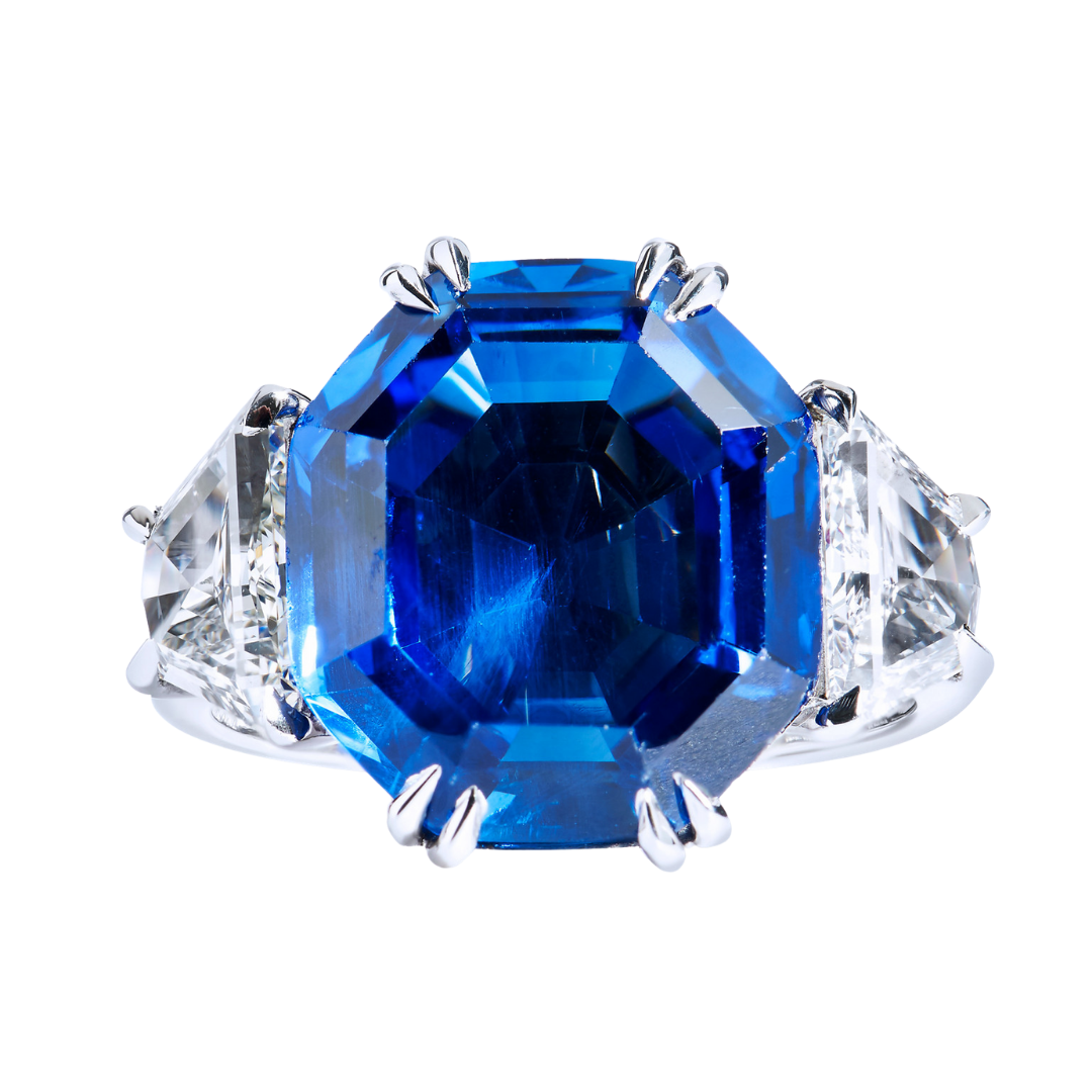 Octagon- Shaped Blue Sapphire And Diamond Ring Rings H&amp;H Jewels