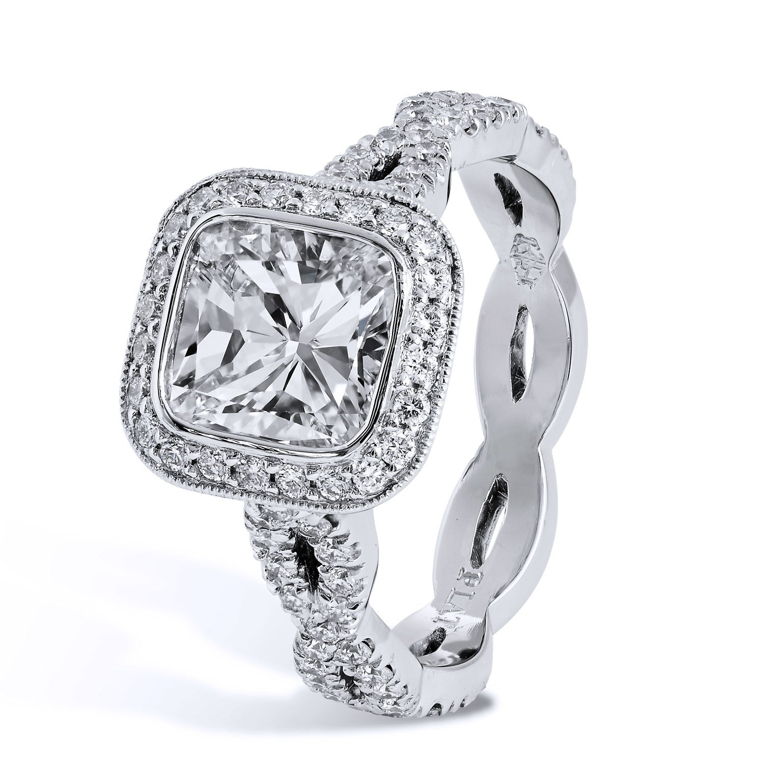 Cushion Cut Diamond Trellace Engagement Ring Rings H&amp;H Jewels
