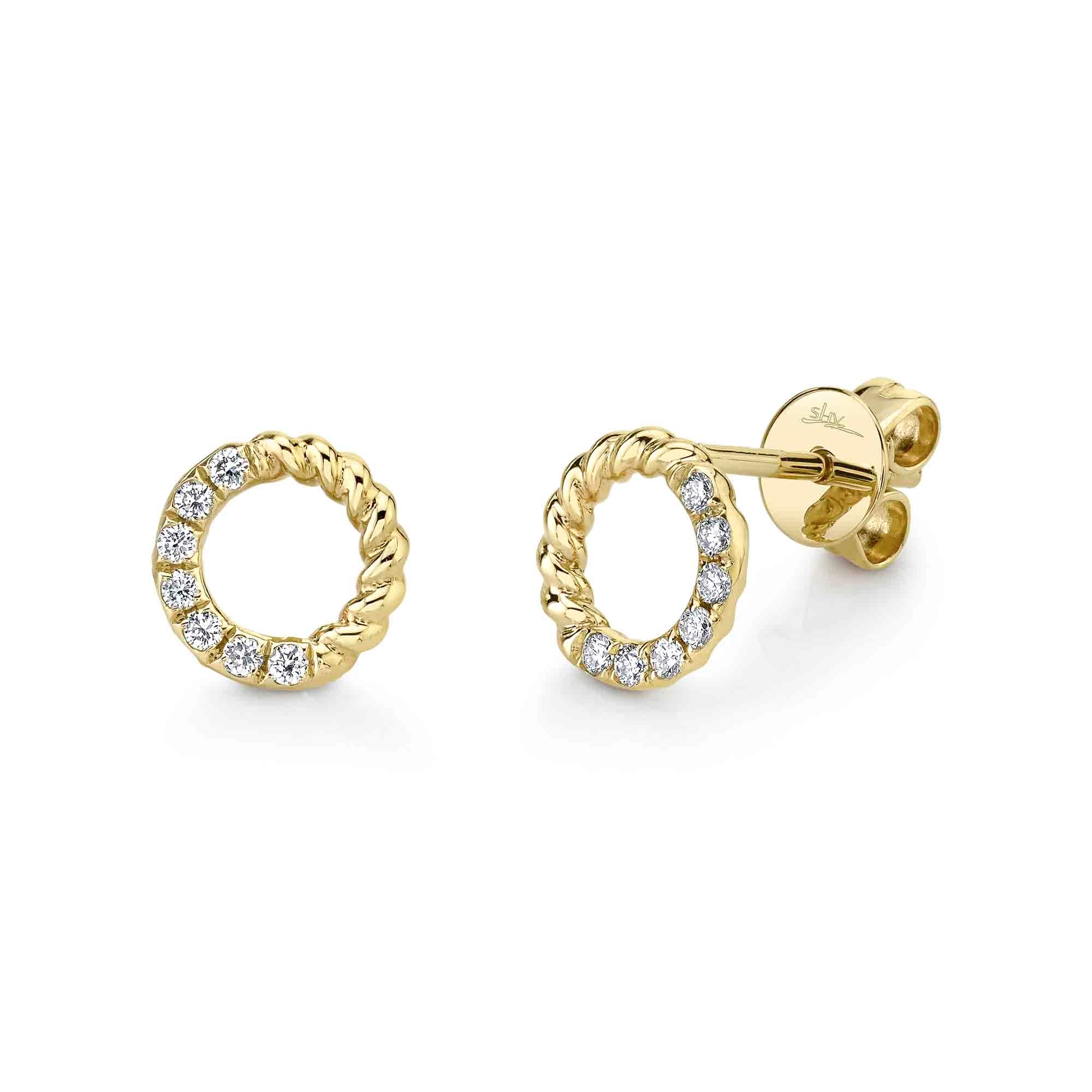 0.12ct Yellow Gold Diamond Pave Circle Earrings Earrings Gift Giving