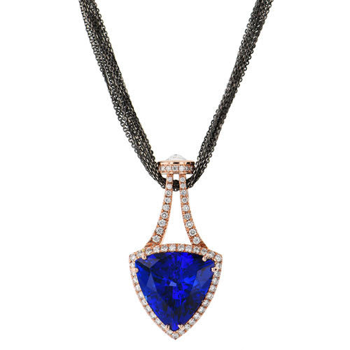 Rose Gold Blue Topaz And Diamond Pendant Necklaces H&H Jewels