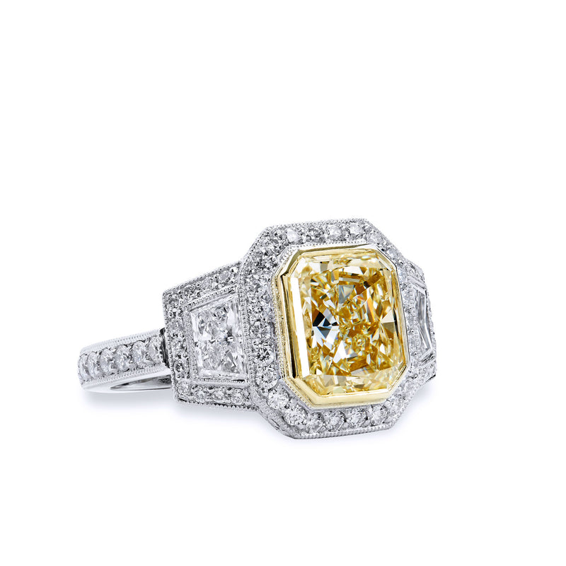 Yellow Diamond And Pave-Set Diamond Engagement Ring Rings H&H Jewels