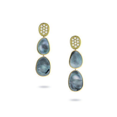 18k Yellow Gold Diamond and Mother of Pearl Lunaria Collection Drop Earrings Earrings Marco Bicego