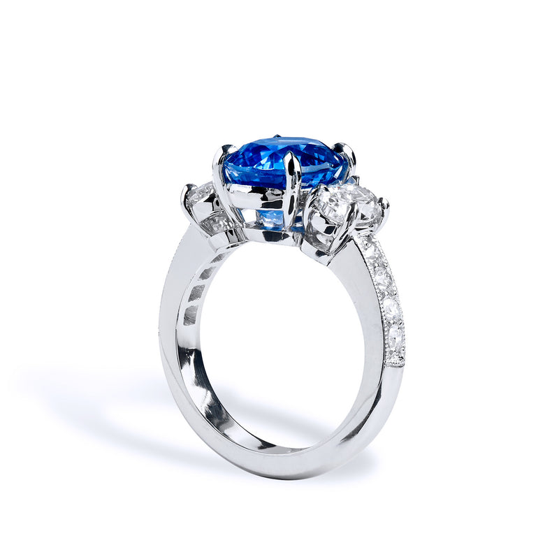 Oval Blue Sapphire With Oval Side Stone Ring Rings H&H Jewels