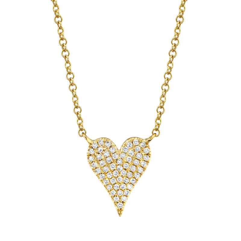 0.11ct Yellow Gold Pave Diamond Heart Pendant Necklaces Gift Giving