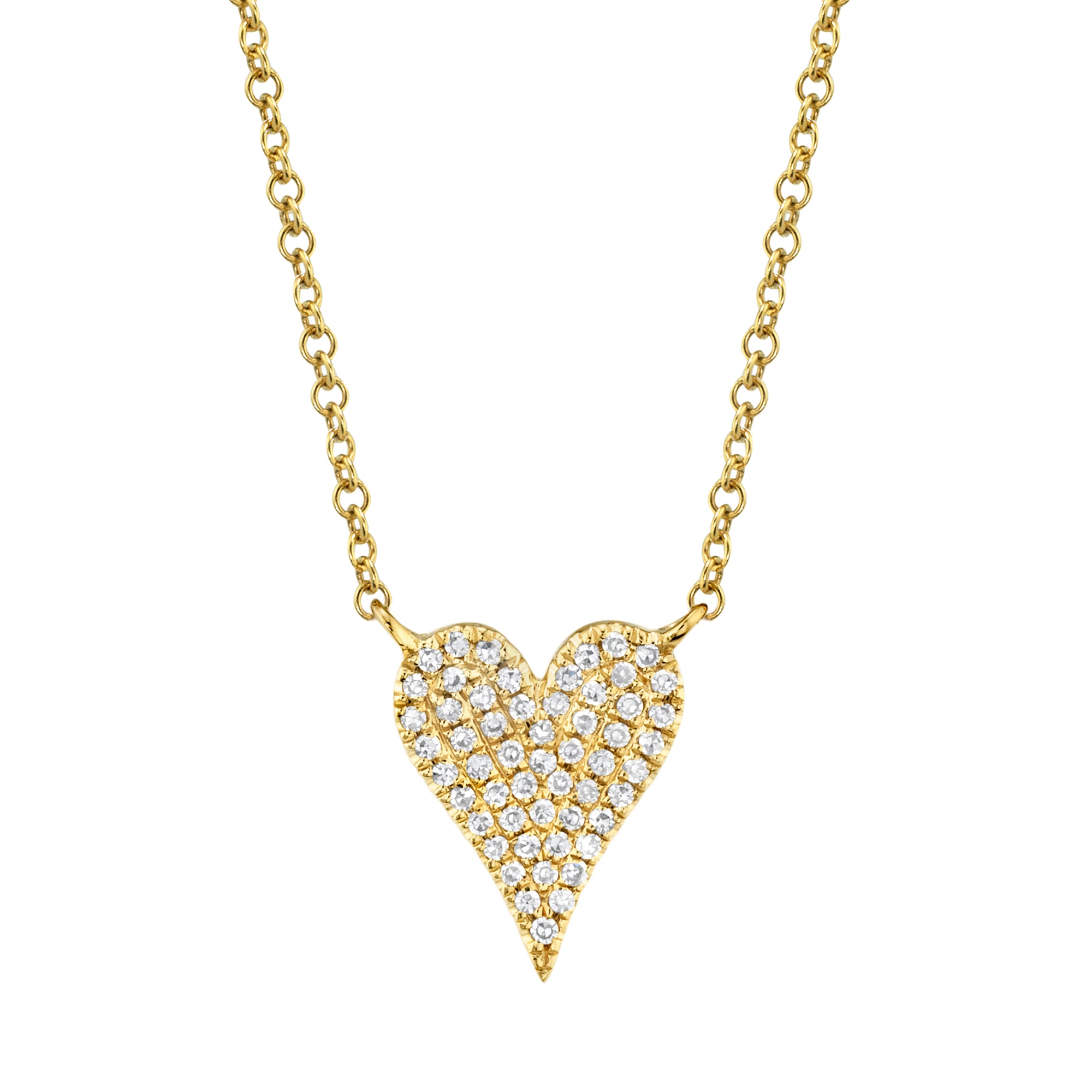 0.11ct Yellow Gold Pave Diamond Heart Pendant Necklaces Gift Giving
