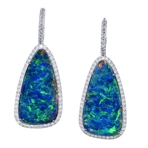 Boulder Opal Slice Diamond Earrings  H&amp;H Jewels