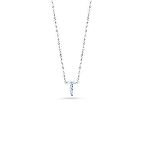 18K White Gold Tiny Treasures Diamond Love Letter "T" Pendant Necklaces Roberto Coin