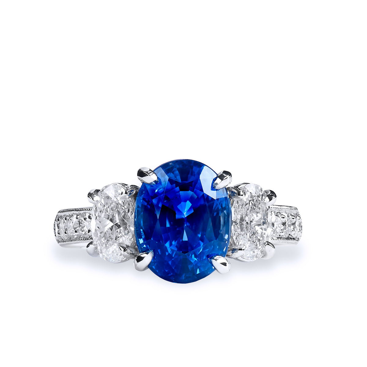 Oval Blue Sapphire With Oval Side Stone Ring Rings H&H Jewels