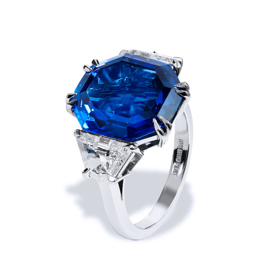 Octagon- Shaped Blue Sapphire And Diamond Ring Rings H&H Jewels